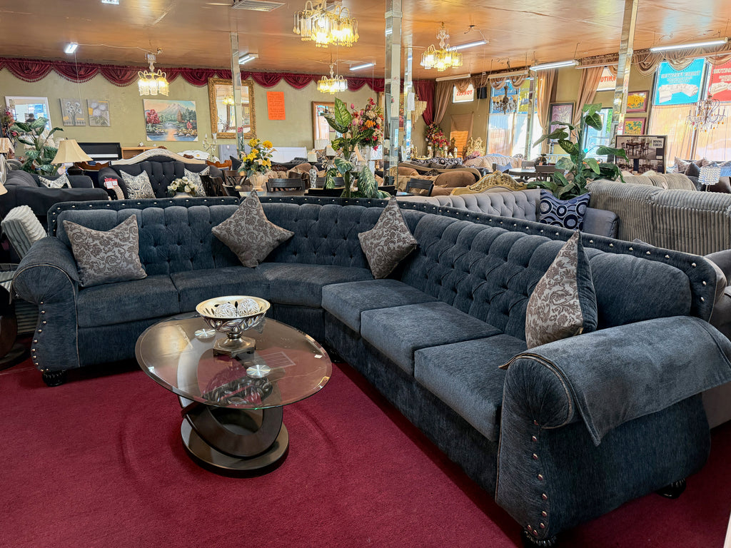 Royal Blue Handcrafted Sectional with Matching Pillows
