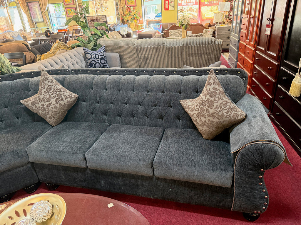 Royal Blue Handcrafted Sectional with Matching Pillows