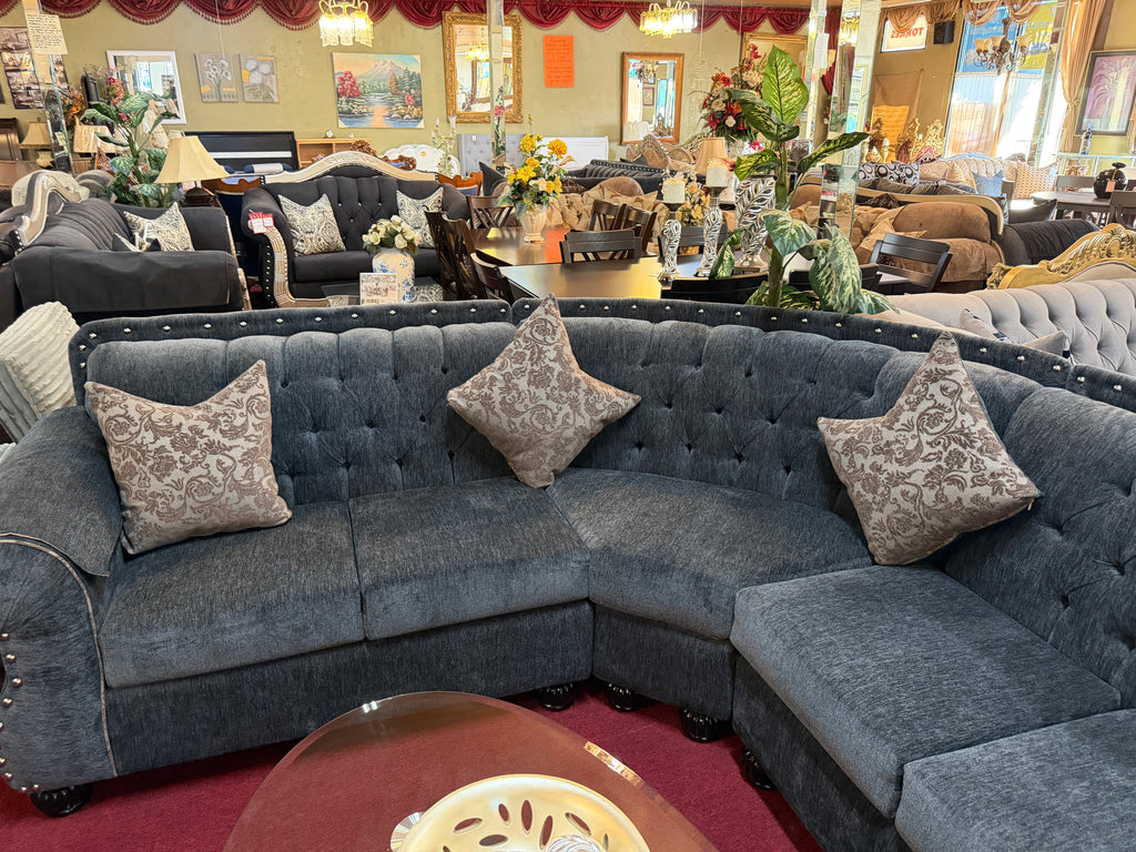 Royal Blue Handcrafted Sectional with Matching Pillows