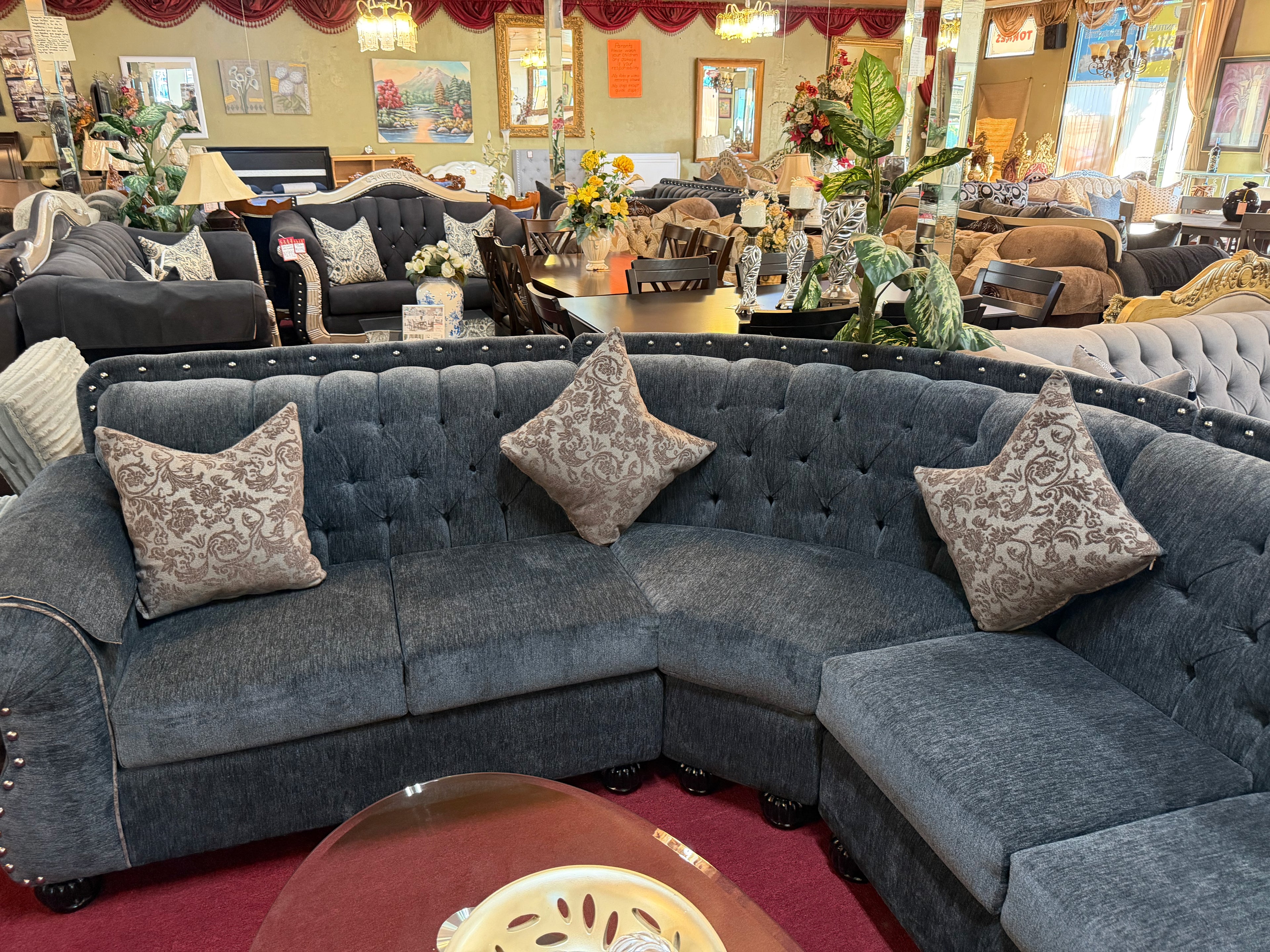 Royal Blue Handcrafted Sectional with Matching Pillows