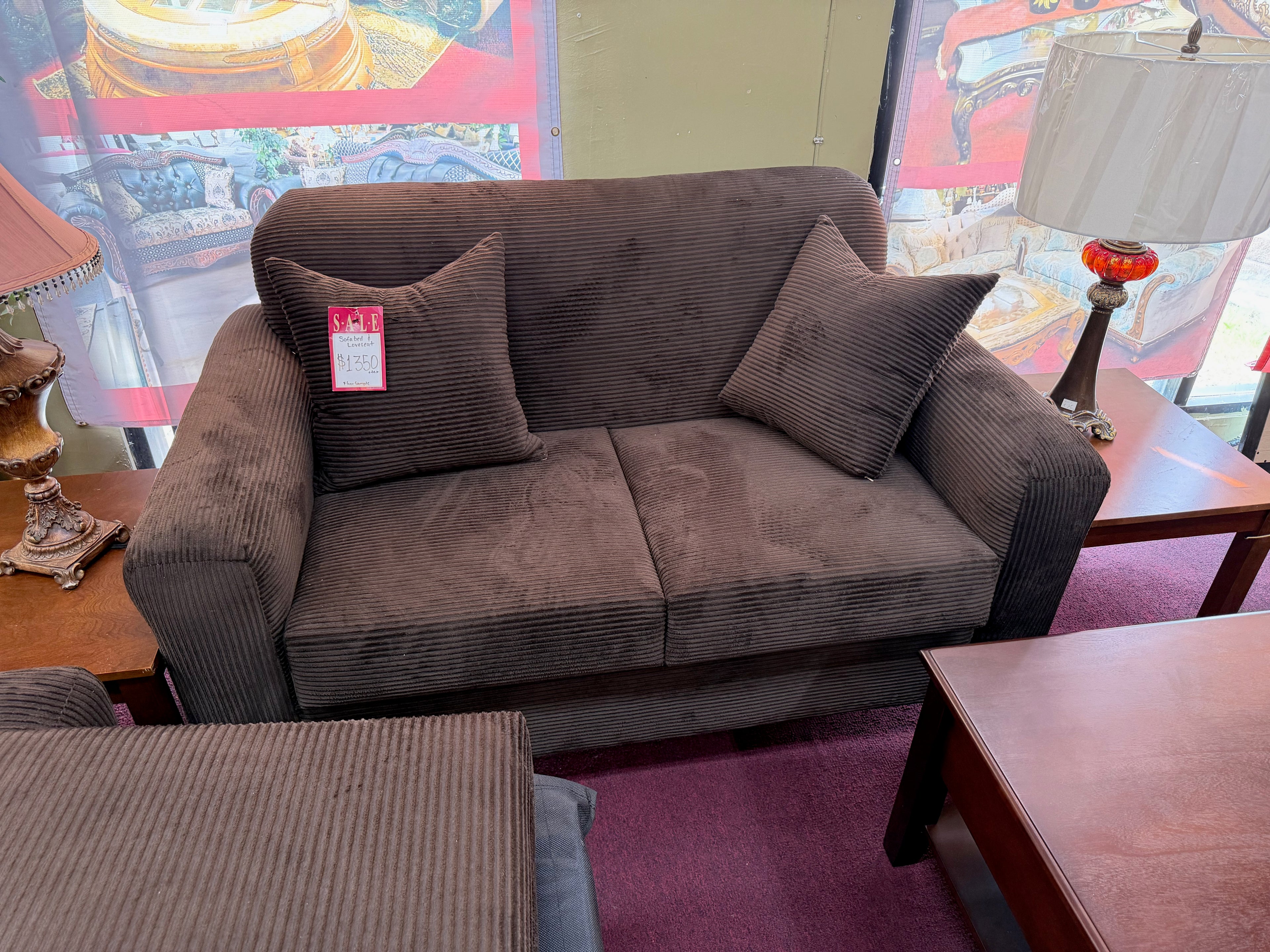Brown Sofa Bed with Matching Loveseat Set