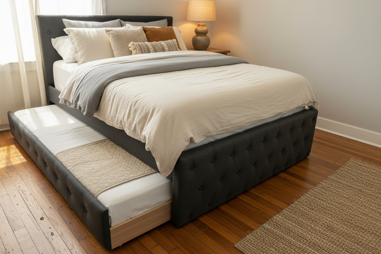 Grey Bed with Trundle